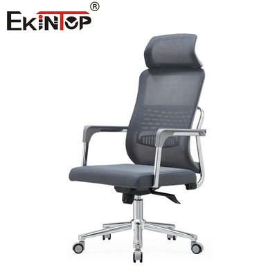 Ghế văn phòng ergonomic với vật liệu lưới màu xám và hỗ trợ lưng tựa đầu