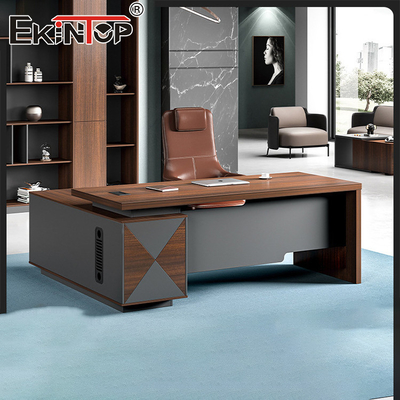 Phong cách cổ điển Walnut Văn phòng điều hành Bàn văn phòng lớn với ngăn kéo