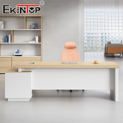 Bàn văn phòng kiểu gỗ rắn hình chữ L Tất cả bàn làm việc hiện đại tùy chỉnh không gian văn phòng